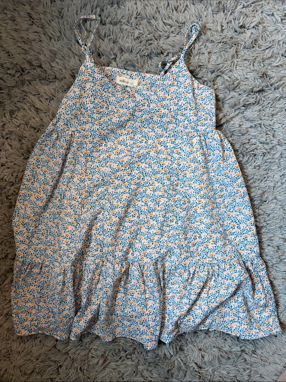 Blue and White Floral Sundress with Spaghetti Straps
